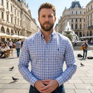 Ralph Lauren Button Down Mens 2XLT Blue Plaid Long Sleeve Cotton Tall Shirt